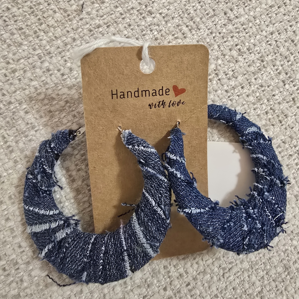 Blue Denim Hoop Earrings